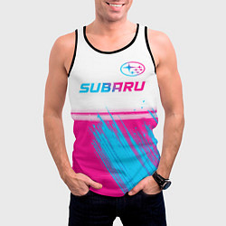 Майка-безрукавка мужская Subaru neon gradient style: символ сверху, цвет: 3D-черный — фото 2