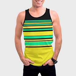 Майка-безрукавка мужская Разноцветный черно желтый с зеленым полосатый узор, цвет: 3D-черный — фото 2