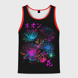 Майка-безрукавка мужская Неоновые цветы - японский стиль, цвет: 3D-красный