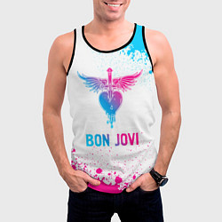 Майка-безрукавка мужская Bon Jovi neon gradient style, цвет: 3D-черный — фото 2