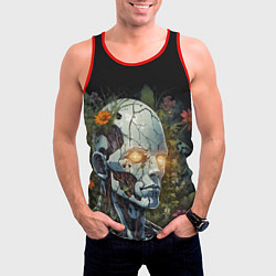Майка-безрукавка мужская Киборг с треснувшей головой и растениями со светящ, цвет: 3D-красный — фото 2