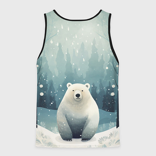 Мужская майка без рукавов Мишка в зимнем лесу в стиле фолк-арт / 3D-Черный – фото 2