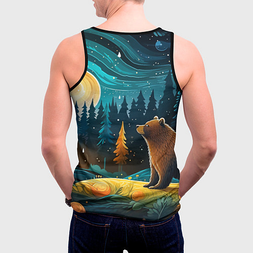 Мужская майка без рукавов Хозяин тайги: медведь в лесу / 3D-Черный – фото 4