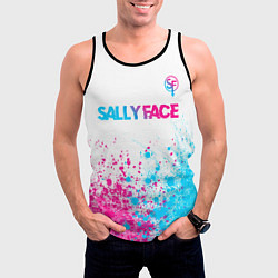 Майка-безрукавка мужская Sally Face neon gradient style: символ сверху, цвет: 3D-черный — фото 2