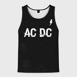 Майка-безрукавка мужская AC DC glitch на темном фоне: символ сверху, цвет: 3D-черный