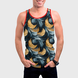 Майка-безрукавка мужская Перья желтые серые паттерн, цвет: 3D-красный — фото 2