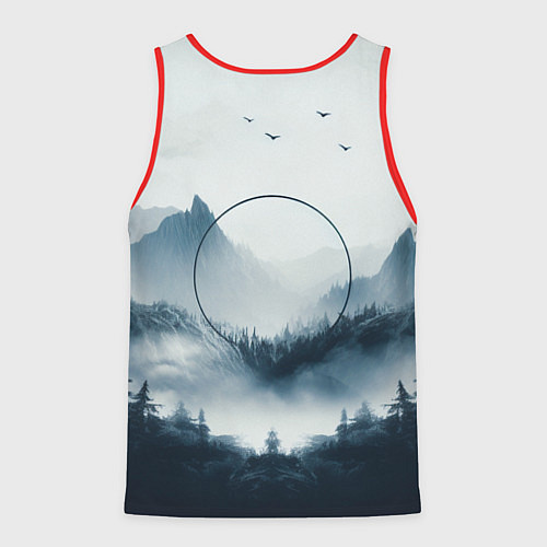 Мужская майка без рукавов Утренние горы / 3D-Красный – фото 2