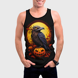Майка-безрукавка мужская Halloween - ворон и тыква, цвет: 3D-черный — фото 2