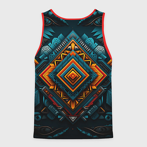 Мужская майка без рукавов Орнамент с оранжевыми и синими ромбами / 3D-Красный – фото 2