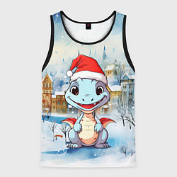 Майка-безрукавка мужская Новогодний дракон 2024, цвет: 3D-черный