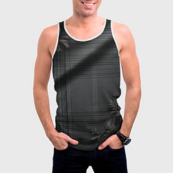 Майка-безрукавка мужская Серо-черная шотландская клетка и цветы, цвет: 3D-белый — фото 2