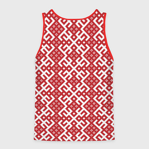 Мужская майка без рукавов Макошь - славянские обережные узоры / 3D-Красный – фото 2