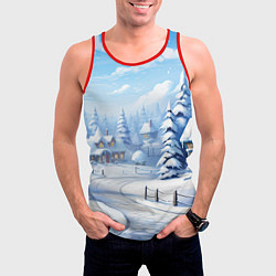 Майка-безрукавка мужская Снежный зимний фон, цвет: 3D-красный — фото 2