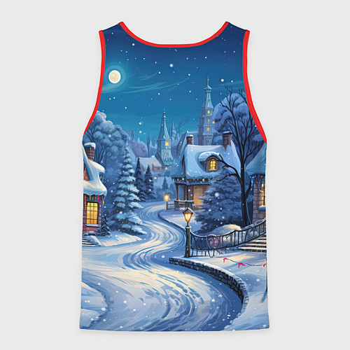 Мужская майка без рукавов Новогодняя ночь в деревушке / 3D-Красный – фото 2