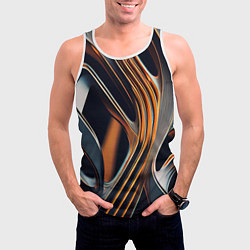 Майка-безрукавка мужская Слияние красок оранжевого и чёрного абстракция, цвет: 3D-белый — фото 2