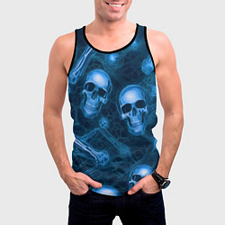 Майка-безрукавка мужская Синие черепа и кости, цвет: 3D-черный — фото 2