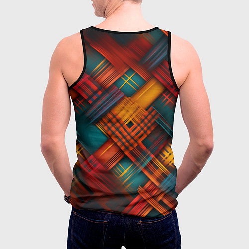 Мужская майка без рукавов Разноцветная клетка в шотландском стиле / 3D-Черный – фото 4