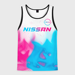 Майка-безрукавка мужская Nissan neon gradient style посередине, цвет: 3D-черный