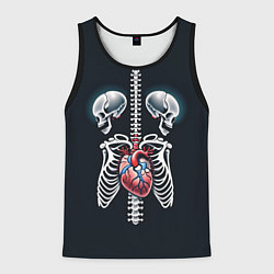 Майка-безрукавка мужская Два сросшихся скелета и сердце, цвет: 3D-черный