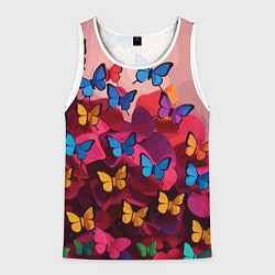 Майка-безрукавка мужская Разноцветные бабочки - розовые цветы, цвет: 3D-белый