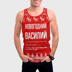 Майка-безрукавка мужская Новогодний Василий: свитер с оленями, цвет: 3D-красный — фото 2