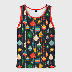 Майка-безрукавка мужская Новогодние ёлочные игрушки на черном фоне, цвет: 3D-красный