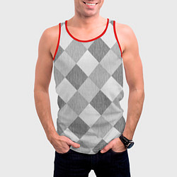 Майка-безрукавка мужская Серый плед геометрический узор с текстурой, цвет: 3D-красный — фото 2