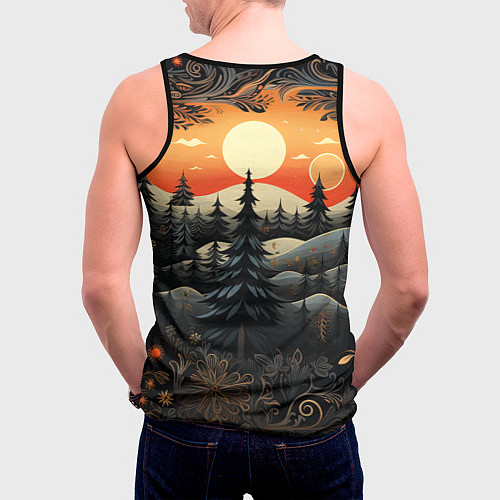 Мужская майка без рукавов Зимний лес в ожидании праздника / 3D-Черный – фото 4