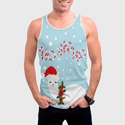 Майка-безрукавка мужская Лама в роли Санта Клауса, цвет: 3D-белый — фото 2