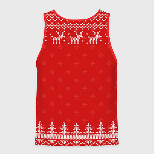 Мужская майка без рукавов Новогодний рестлер: свитер с оленями / 3D-Красный – фото 2