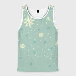 Майка-безрукавка мужская Снежинки и звезды на матно зеленем, цвет: 3D-белый