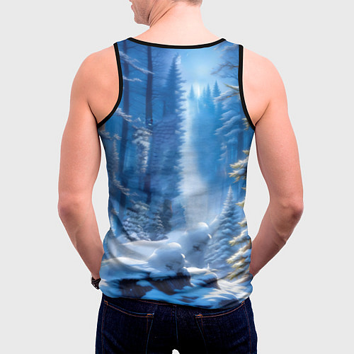 Мужская майка без рукавов Волк в зимнем ночном лесу / 3D-Черный – фото 4