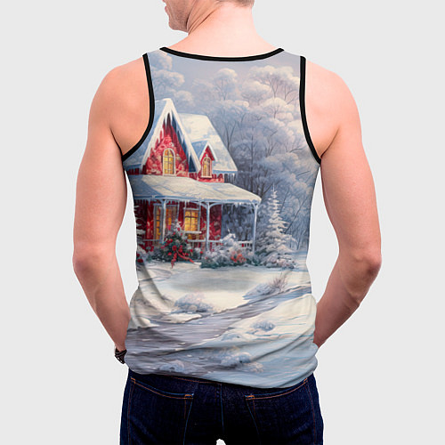 Мужская майка без рукавов Новогодний снежный дом / 3D-Черный – фото 4