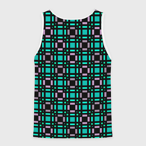 Мужская майка без рукавов Зелено-сиреневый с черный клетчатый узор / 3D-Белый – фото 2