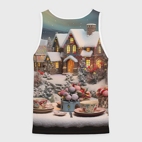 Мужская майка без рукавов Объемные новогодние домики / 3D-Белый – фото 2