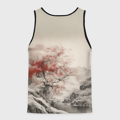 Мужская майка без рукавов Красное дерево у реки / 3D-Черный – фото 2