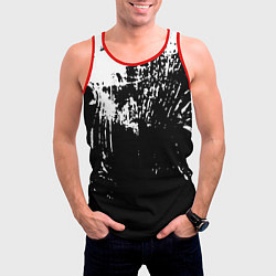 Майка-безрукавка мужская Черно-белый гранж текстуры дерева, цвет: 3D-красный — фото 2
