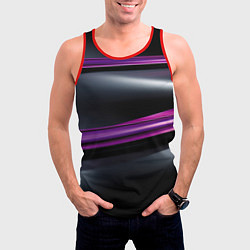Майка-безрукавка мужская Фиолетовые полосы на черном фоне, цвет: 3D-красный — фото 2