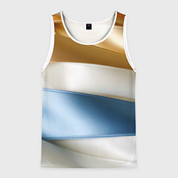Майка-безрукавка мужская Золотые и голубые волнистые вставки на белом фоне, цвет: 3D-белый