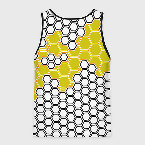 Мужская майка без рукавов Жёлтая энерго-броня из шестиугольников / 3D-Черный – фото 2