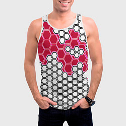 Майка-безрукавка мужская Красная энерго-броня из шестиугольников, цвет: 3D-белый — фото 2