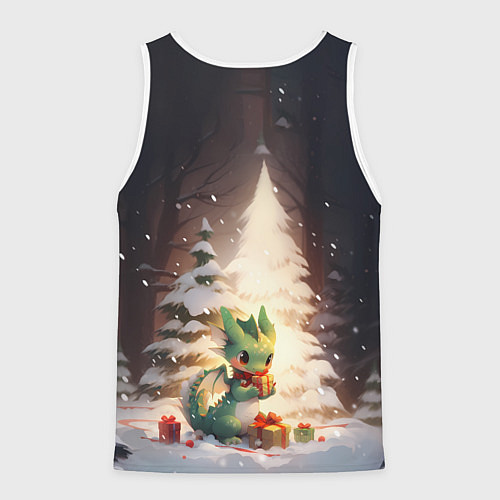 Мужская майка без рукавов Чиби-дракон под ёлкой с подарками / 3D-Белый – фото 2