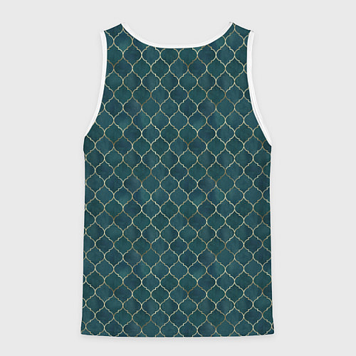 Мужская майка без рукавов Золотой узор на бирюзовом фоне / 3D-Белый – фото 2