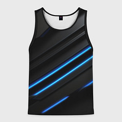 Майка-безрукавка мужская Синие неоновые линии на черном, цвет: 3D-черный