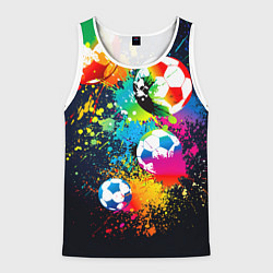 Майка-безрукавка мужская Разноцветные футбольные мячи, цвет: 3D-белый