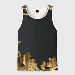 Майка-безрукавка мужская Золотистые узоры на черном, цвет: 3D-белый