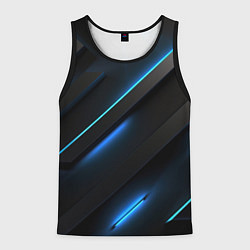 Мужская майка без рукавов Черная конструкция с синими неоновыми вставками