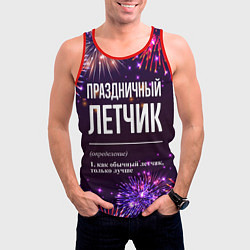 Майка-безрукавка мужская Праздничный летчик: фейерверк, цвет: 3D-красный — фото 2