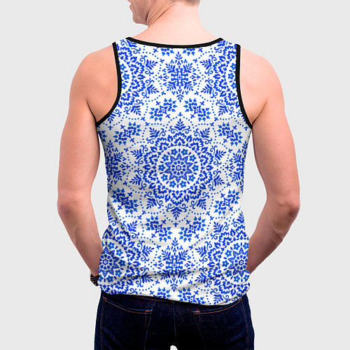 Мужская майка без рукавов Славянский узор в стилистике гжель / 3D-Черный – фото 4