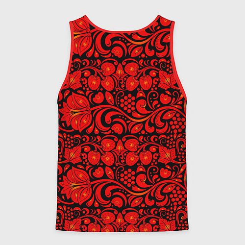 Мужская майка без рукавов Хохломская роспись красные цветы и ягоды на чёрном / 3D-Красный – фото 2